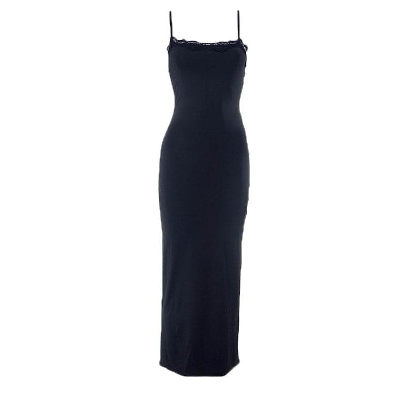 Lace Hem Square Neck Backless Cami Maxi Dress - Y2K Aesthetic, Coquette Style, Cute Outfit