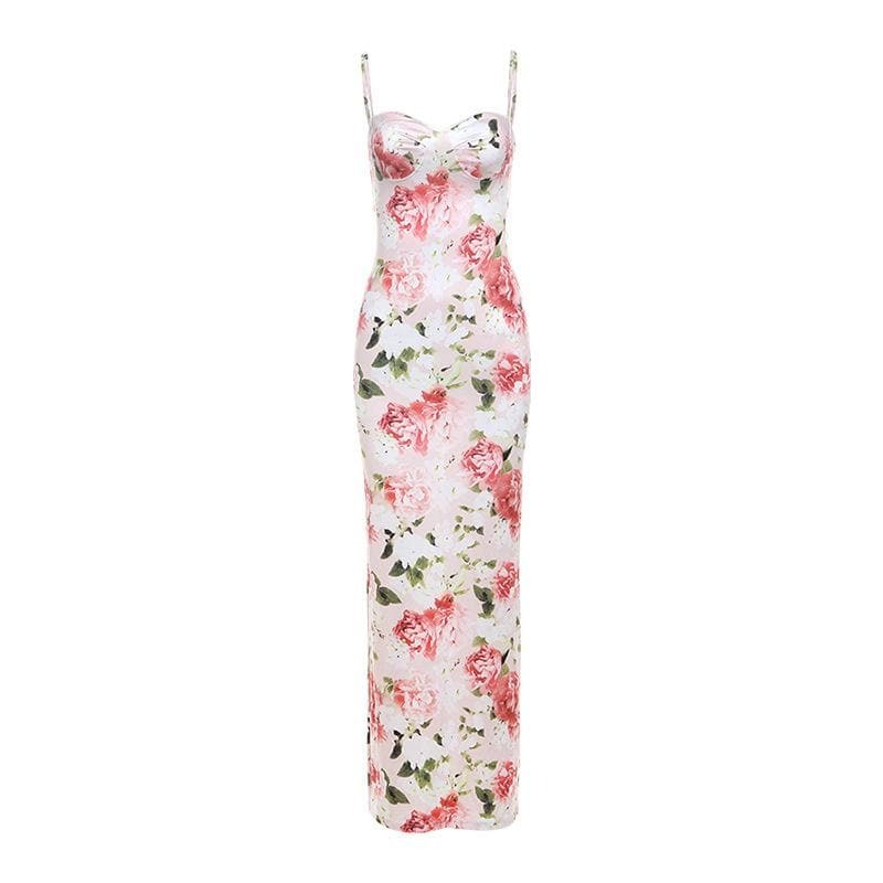 Lace Hem Sweetheart Neck Slit Cami Maxi Dress - Y2K Aesthetic, Coquette Style, Cute Fashion