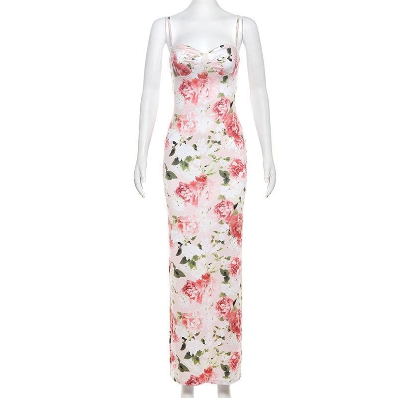 Lace Hem Sweetheart Neck Slit Cami Maxi Dress - Y2K Aesthetic, Coquette Style, Cute Fashion