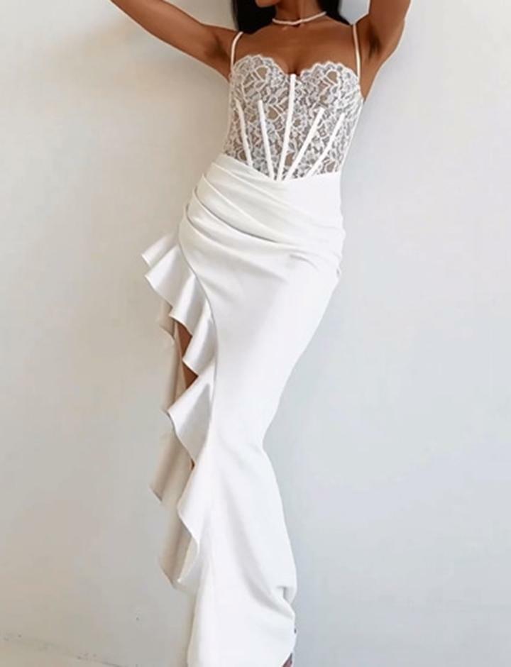 Lace Panel Ruffled Corset Dress - Y2K Aesthetic, Coquette Style, Perfect for Prom