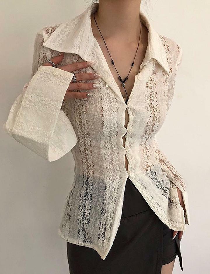 Lace Panel Sheer Knit Cardigan - Y2K Aesthetic, Coquette Style, Cute Layering Piece