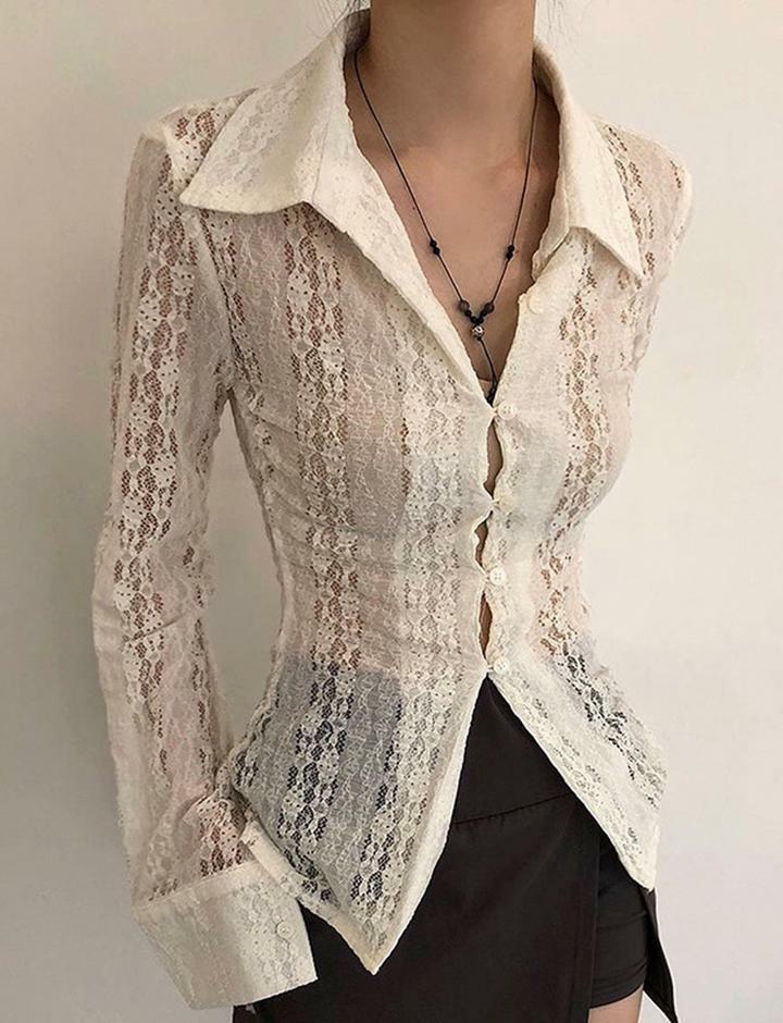 Lace Panel Sheer Knit Cardigan - Y2K Aesthetic, Coquette Style, Cute Layering Piece