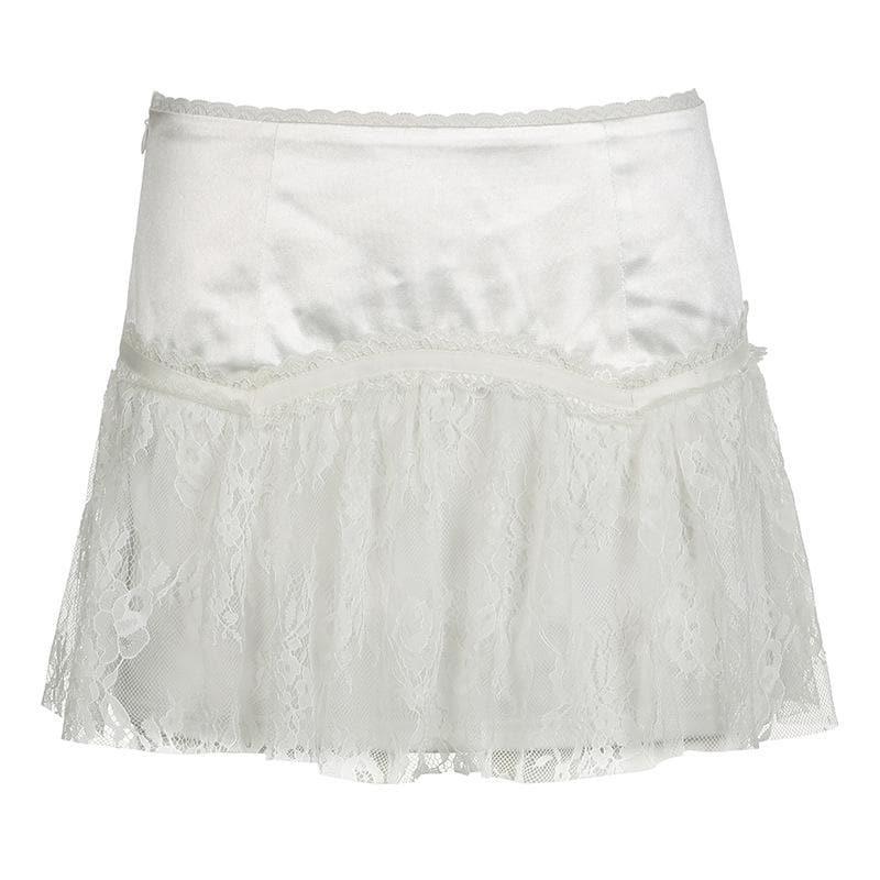 Lace Patchwork A-Line Mini Skirt - Y2K Aesthetic, Grunge Style, Coquette Fashion