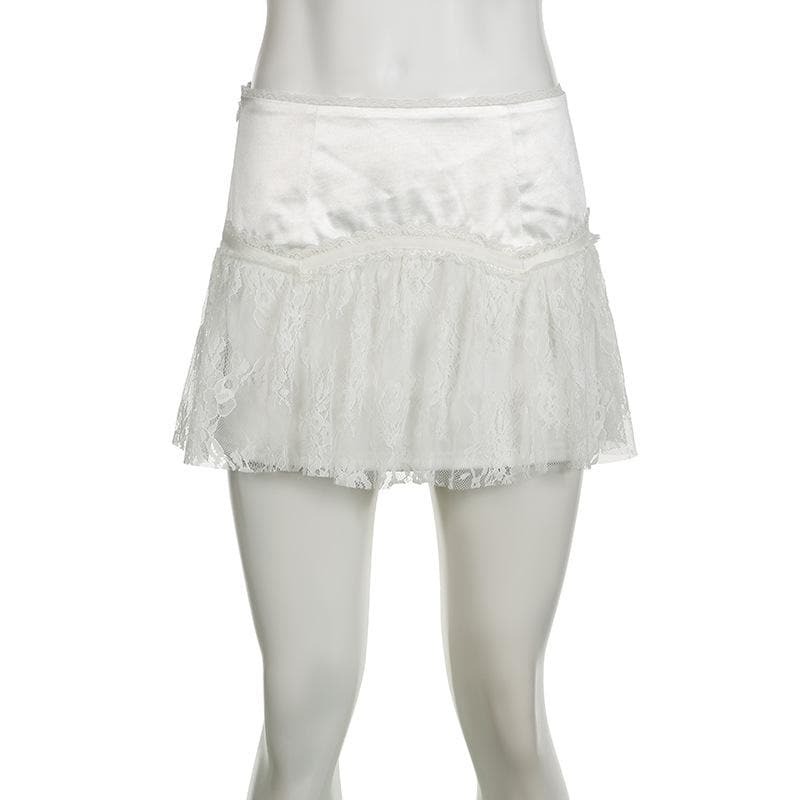 Lace Patchwork A-Line Mini Skirt - Y2K Aesthetic, Grunge Style, Coquette Fashion