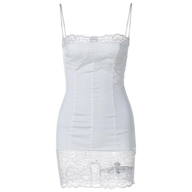 Lace Patchwork Backless Cami Mini Dress - Y2K Aesthetic, Coquette Style, Cute Summer Outfit