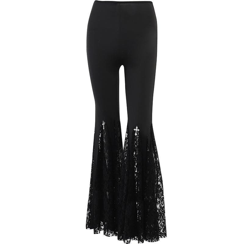 Lace Patchwork Flared Pants - Y2K Aesthetic, Grunge Style, Coquette Fashion, Cute Bottoms
