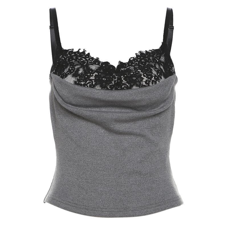 Lace Patchwork Ruched Cami Top - Y2K Aesthetic Cute Top for Coquette & Grunge Styles