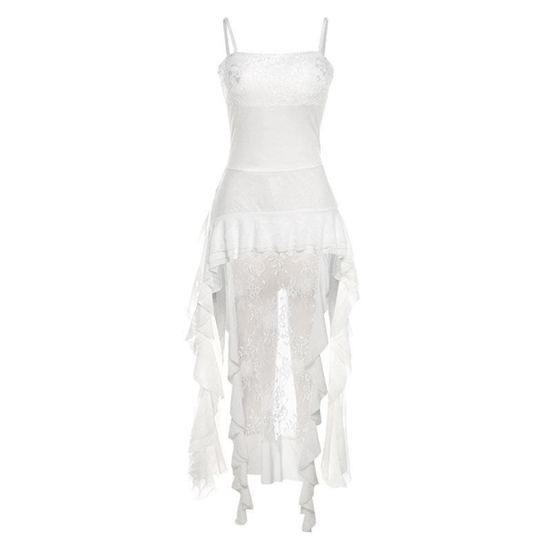 Lace Patchwork Ruffle Cami Mini Dress - Y2K Aesthetic, Coquette Style, Cute Summer Outfit