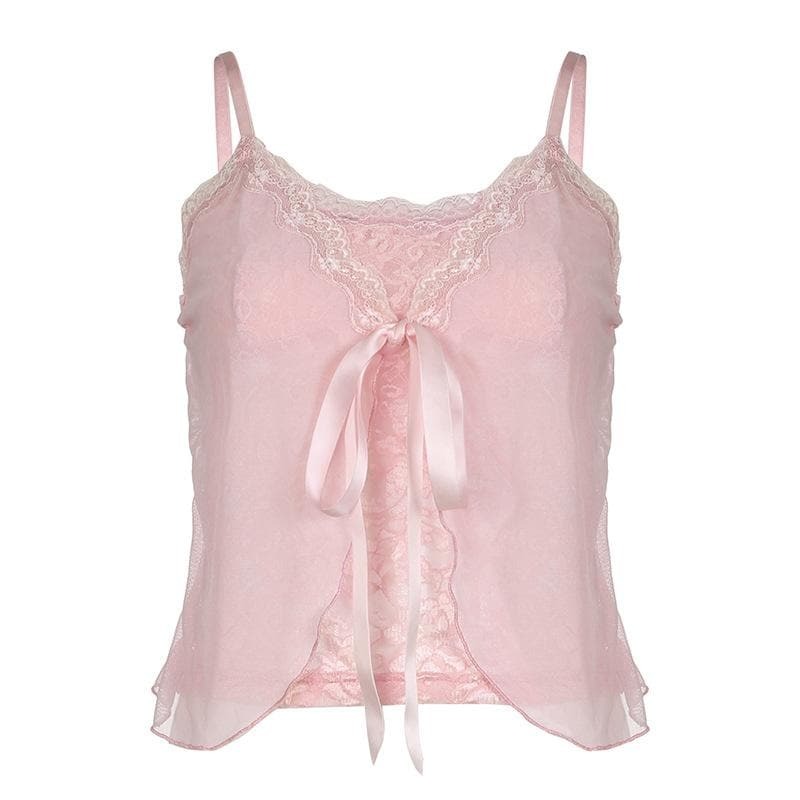 Lace Ruffle Mesh Cami Top - Y2K Fashion, Coquette Aesthetic, Cute Layering Essential