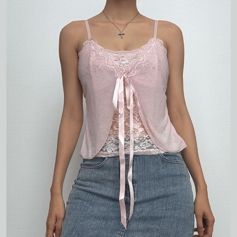Lace Ruffle Mesh Cami Top - Y2K Fashion, Coquette Aesthetic, Cute Layering Essential