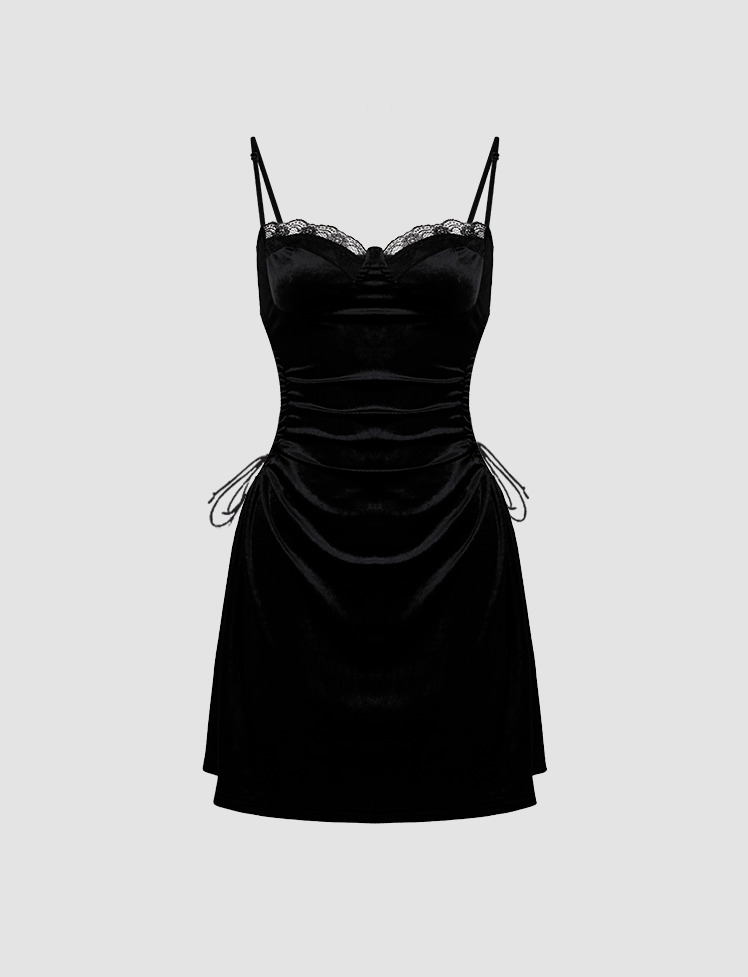 Lace Side Cutout Cami Dress - Y2K Aesthetic Little Black Dress for Coquette & Grunge Styles