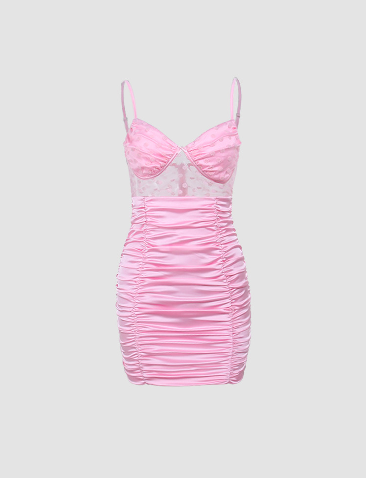 Lace Stitch Ruched Mini Dress - Y2K Aesthetic, Coquette Style, Cute & Comfy Fashion