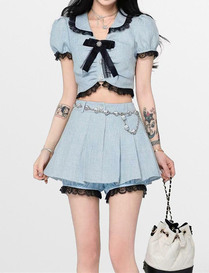 Lace Stitching Jacket & Pleated Skirt Set - Y2K Coquette Aesthetic Outfit for Fall