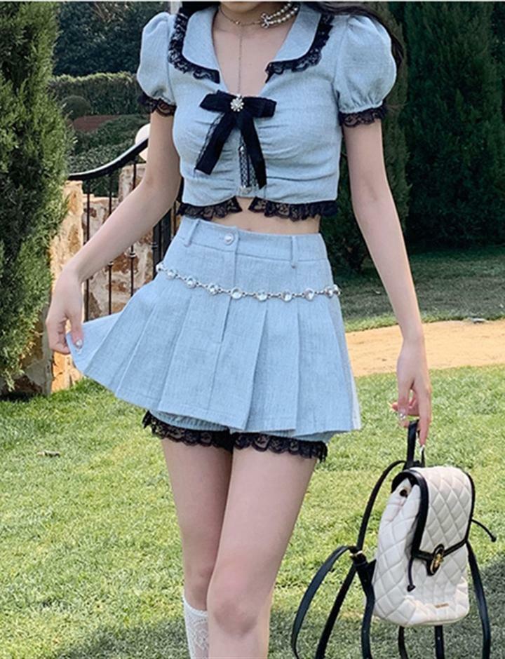 Lace Stitching Jacket & Pleated Skirt Set - Y2K Coquette Aesthetic Outfit for Fall
