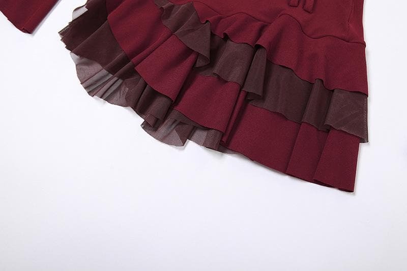 Metal Chain Button Ruffle Off-Shoulder Mini Dress - Y2K Grunge & Coquette Aesthetic