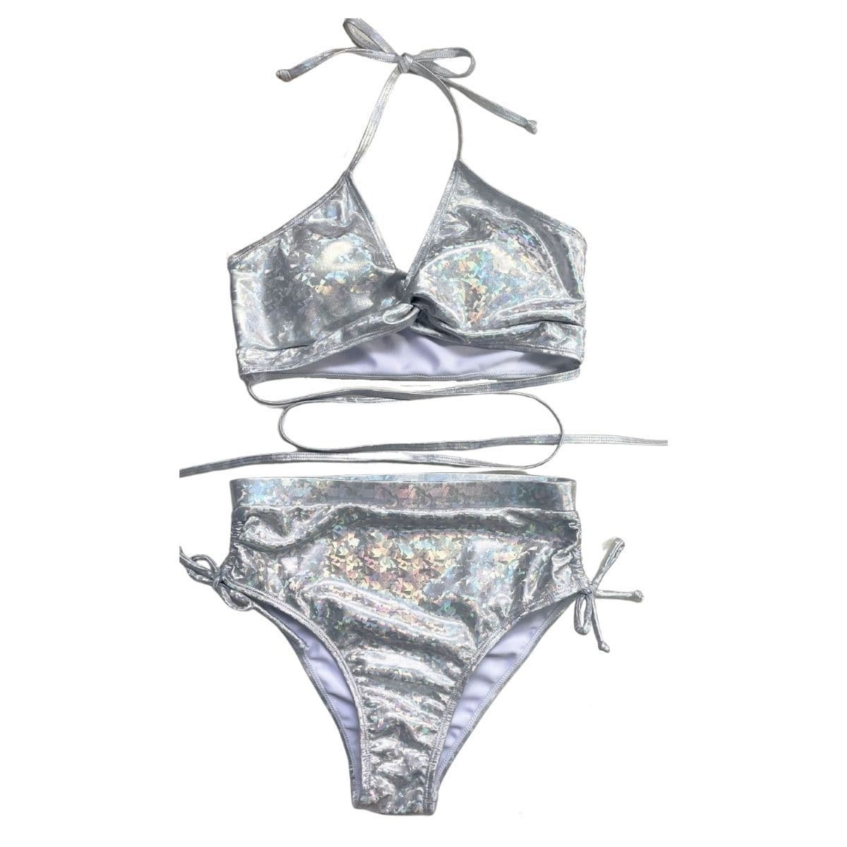 Metallic Halter Backless Bikini Swimwear - Y2K Aesthetic, Cute & Comfy Summer Vibes
