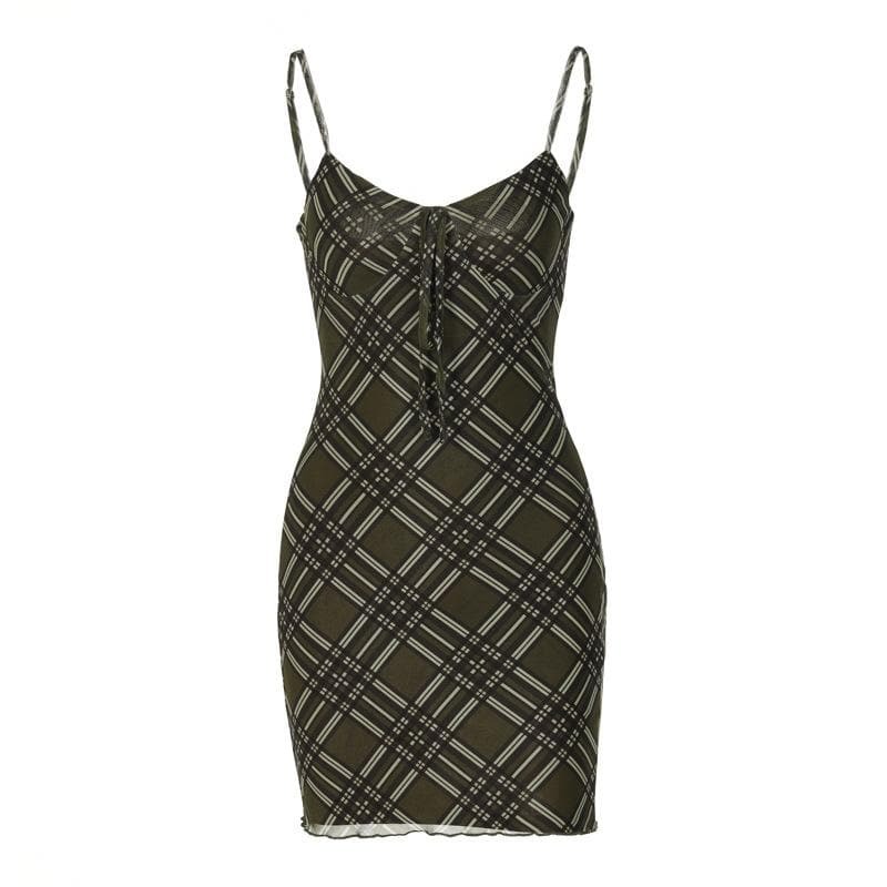 Plaid Ruffle Backless Cami Bodycon Dress - Y2K Aesthetic, Coquette Style, Cute Outfits
