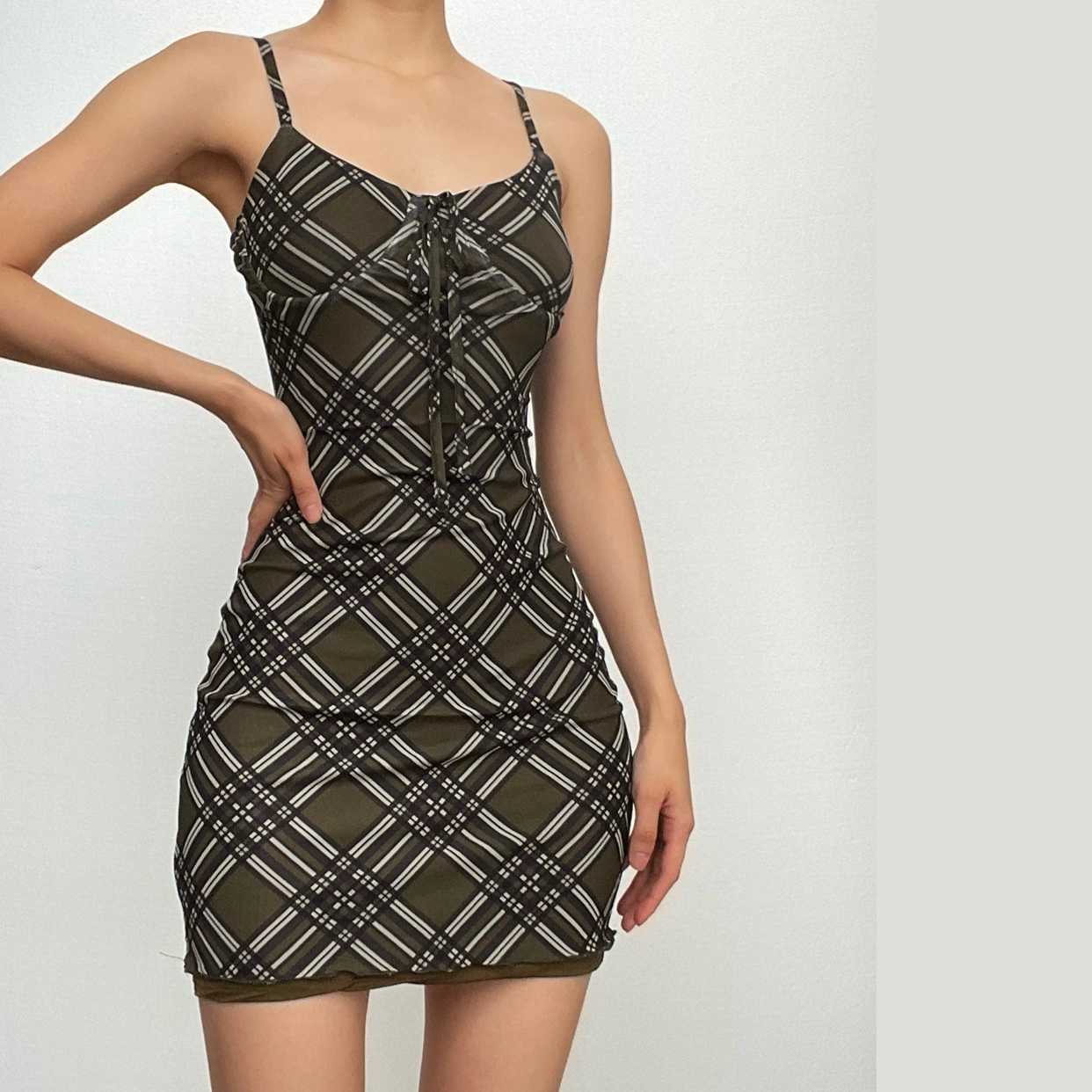 Plaid Ruffle Backless Cami Bodycon Dress - Y2K Aesthetic, Coquette Style, Cute Outfits