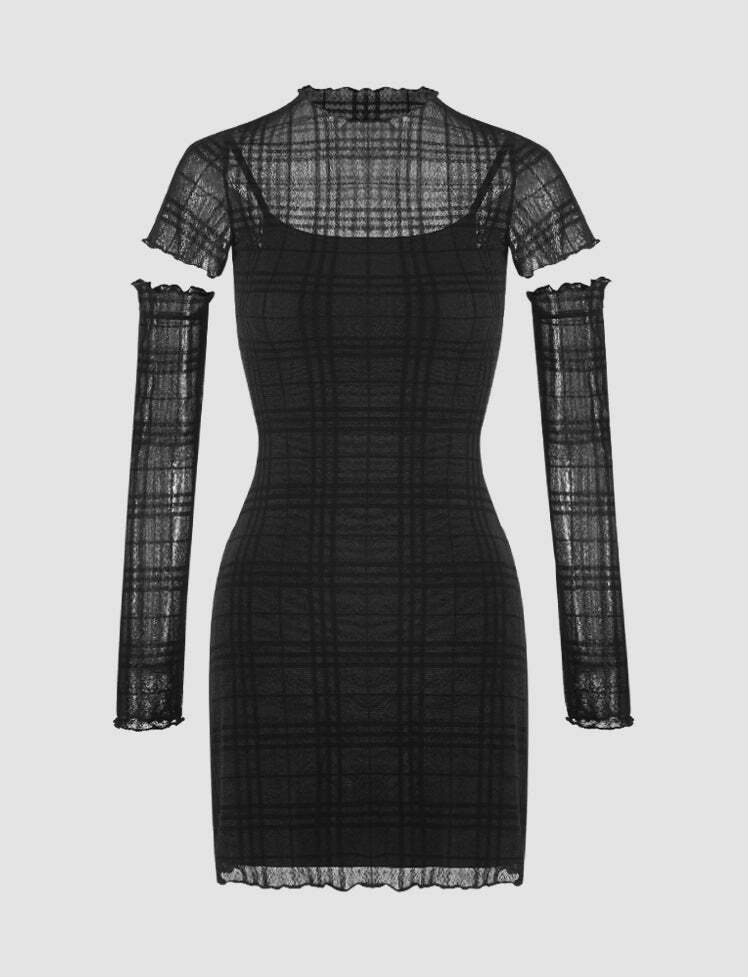 Plaid Ruffled Three-Piece Dress - Y2K Aesthetic, Coquette Style, Cute Layered Look