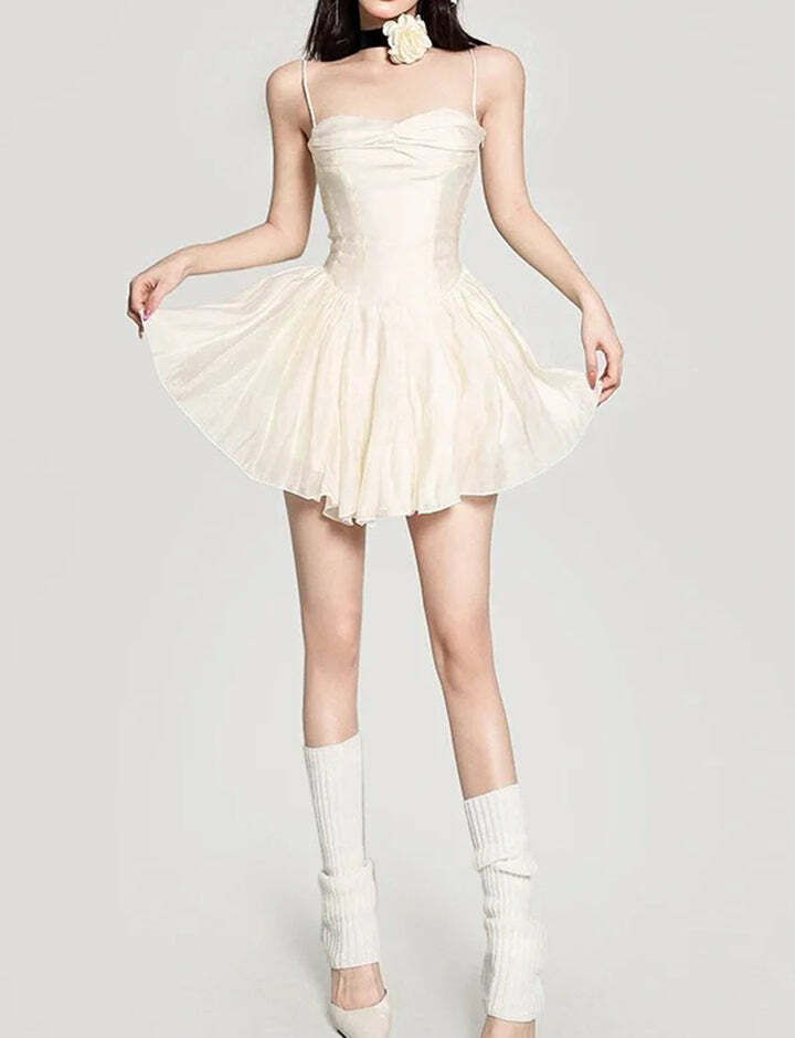 Pleated Bandeau Cami Dress - Y2K Aesthetic Wedding Guest Outfit with Cute Pastel Vibes