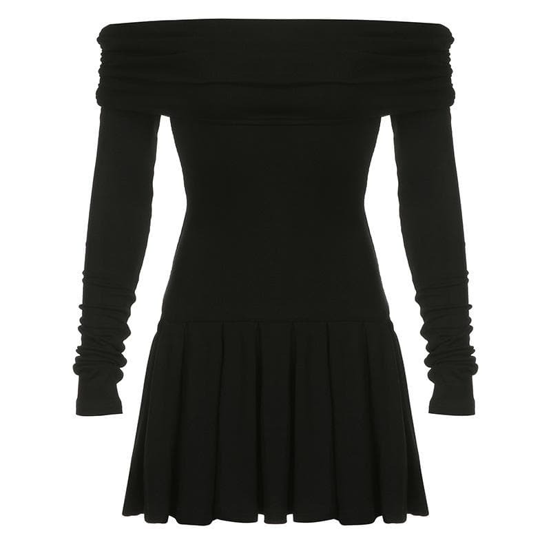 Pleated Off-Shoulder Ruched Mini Dress - Y2K Aesthetic, Coquette Style, Cute Fall Fashion