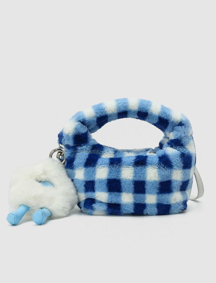 Plush Plaid Print Handbag - Y2K Aesthetic, Coquette Style, Cute & Comfy Fashion Accessory