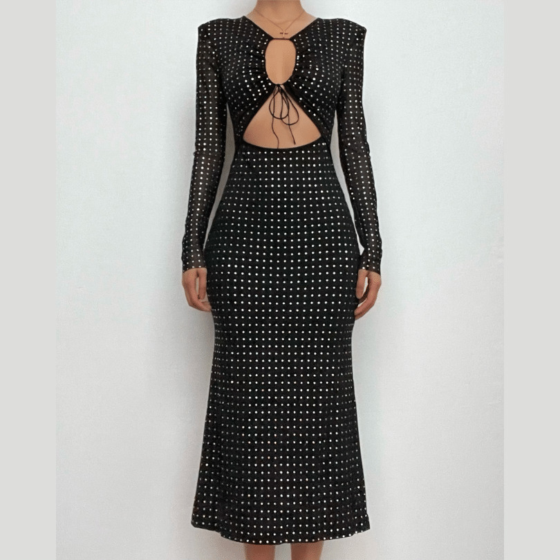 Polka Dot Mesh Cut-Out Midi Dress - Y2K Fashion with Coquette & Grunge Aesthetic Vibes