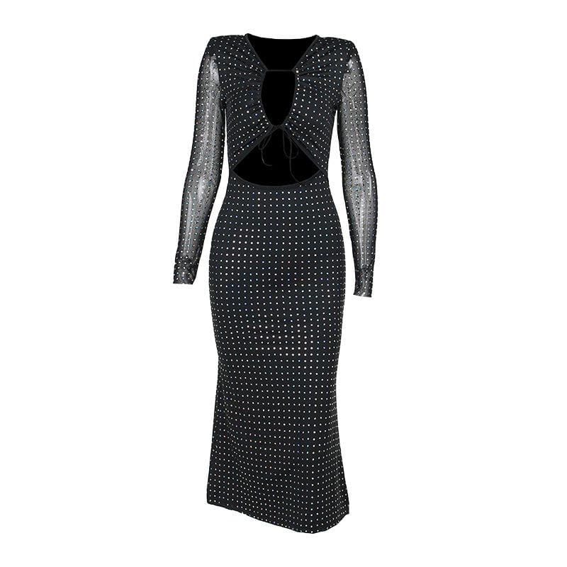 Polka Dot Mesh Cut-Out Midi Dress - Y2K Fashion with Coquette & Grunge Aesthetic Vibes