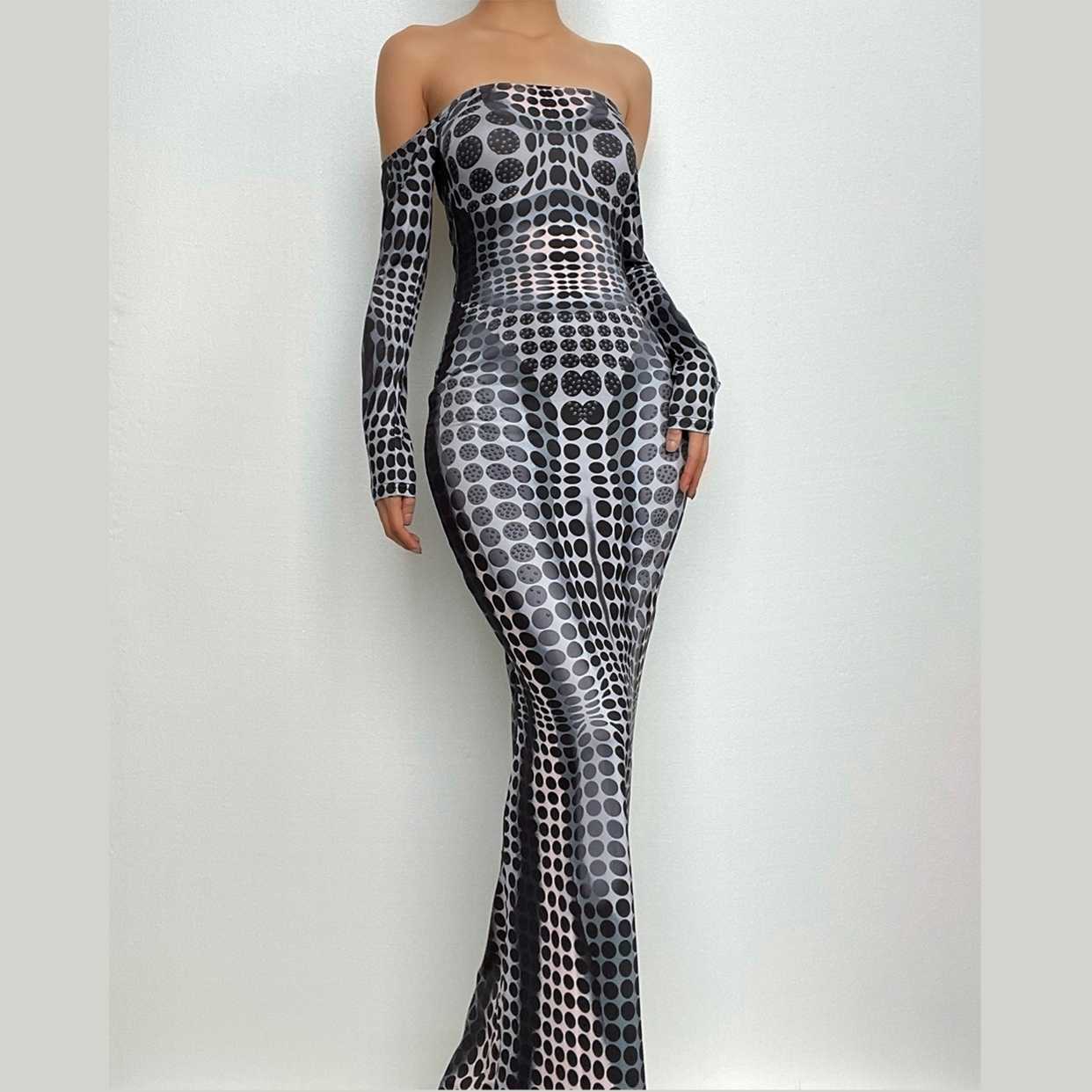 Polka Dot Off-Shoulder Backless Maxi Dress - Y2K Fashion Meets Coquette Aesthetic Style