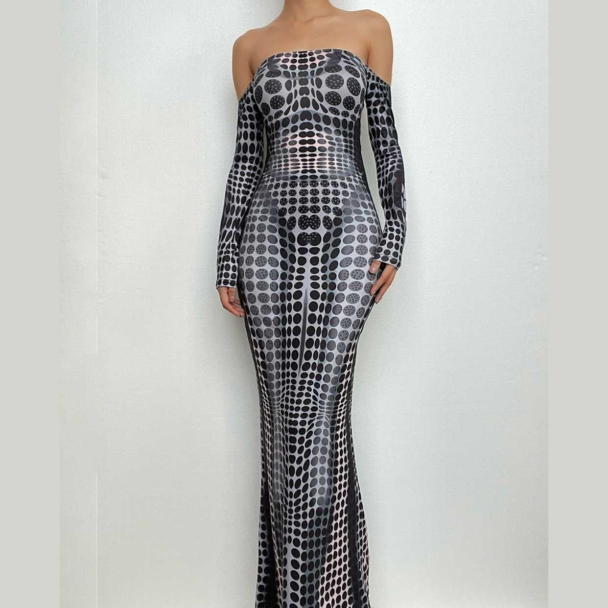 Polka Dot Off-Shoulder Backless Maxi Dress - Y2K Fashion Meets Coquette Aesthetic Style
