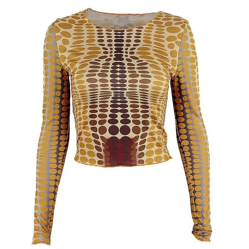 Polka Dot Round Neck Long Sleeve Top - Y2K Fashion, Cute Aesthetic, Comfy Style