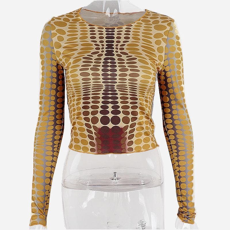 Polka Dot Round Neck Long Sleeve Top - Y2K Fashion, Cute Aesthetic, Comfy Style