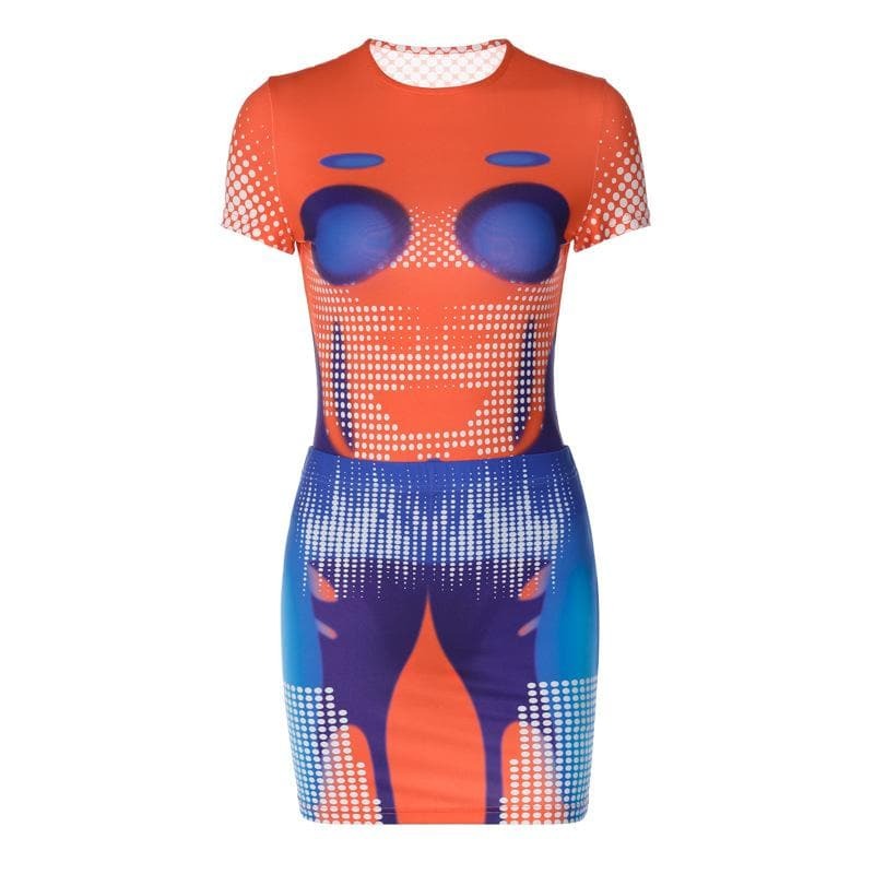 Polka Dot Thermal Contrast Short Sleeve Bodysuit & Mini Skirt Set - Y2K Coquette Aesthetic