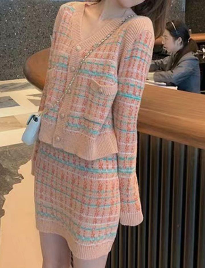 Powder Blue Plaid Wool Skirt Set - Y2K Aesthetic Coquette Style Two-Piece Outfit
