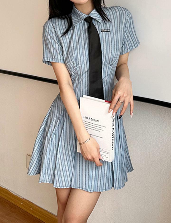 Preppy Color Block Tie-Back Dress | Y2K Aesthetic Short Sleeve Style for Cute Outfits