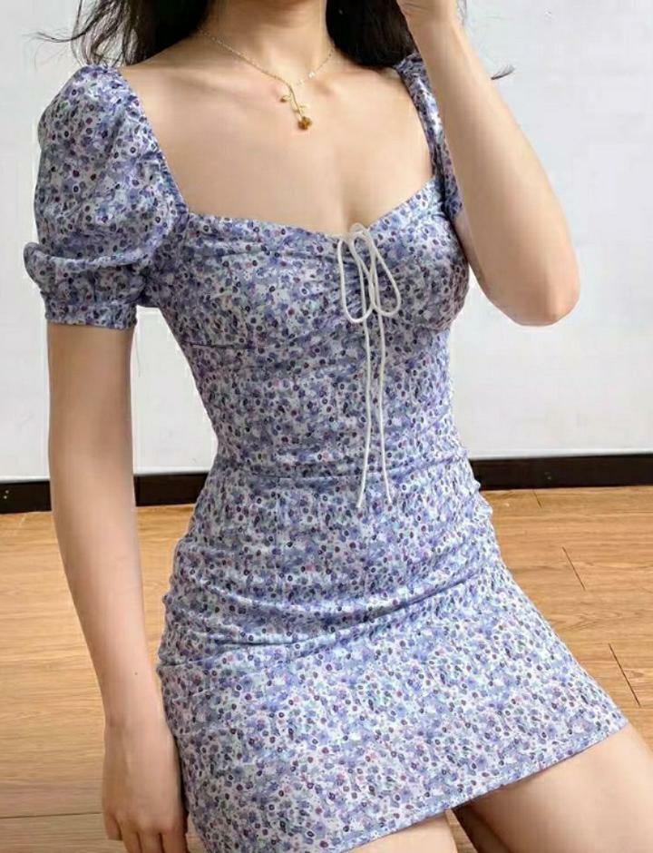 Puff-Sleeved Floral Tie Mini Dress - Y2K Aesthetic, Coquette Style, Cute Summer Outfit