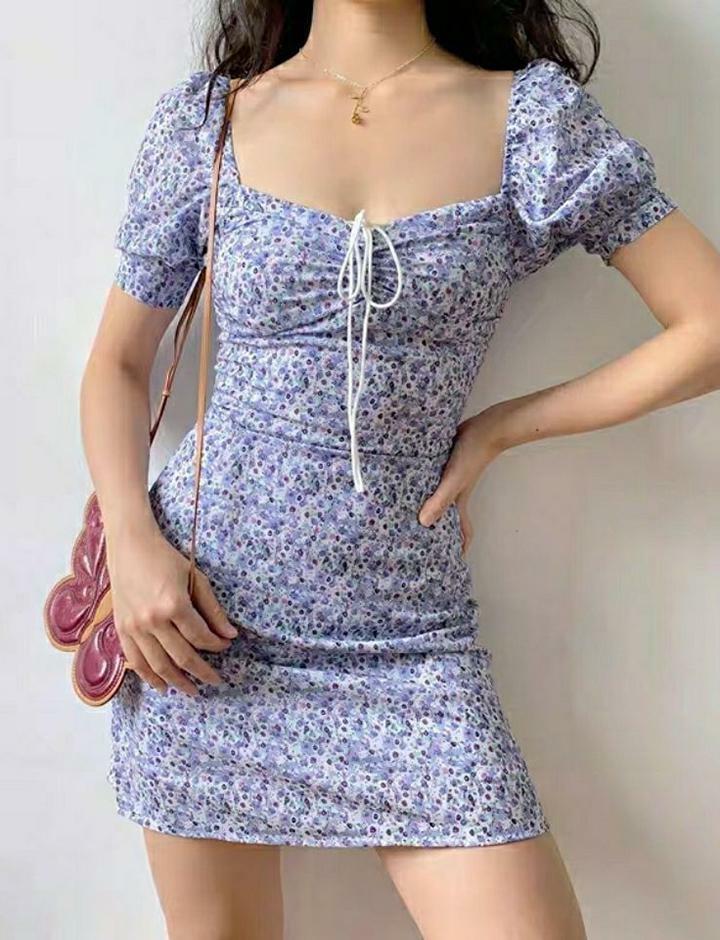 Puff-Sleeved Floral Tie Mini Dress - Y2K Aesthetic, Coquette Style, Cute Summer Outfit