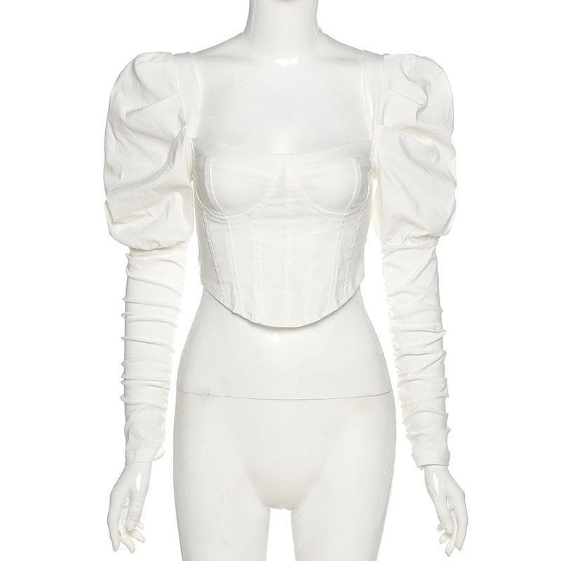 Puff Sleeve Heart Neck Corset Top - Y2K Fashion, Coquette Aesthetic, Cute Crop Top
