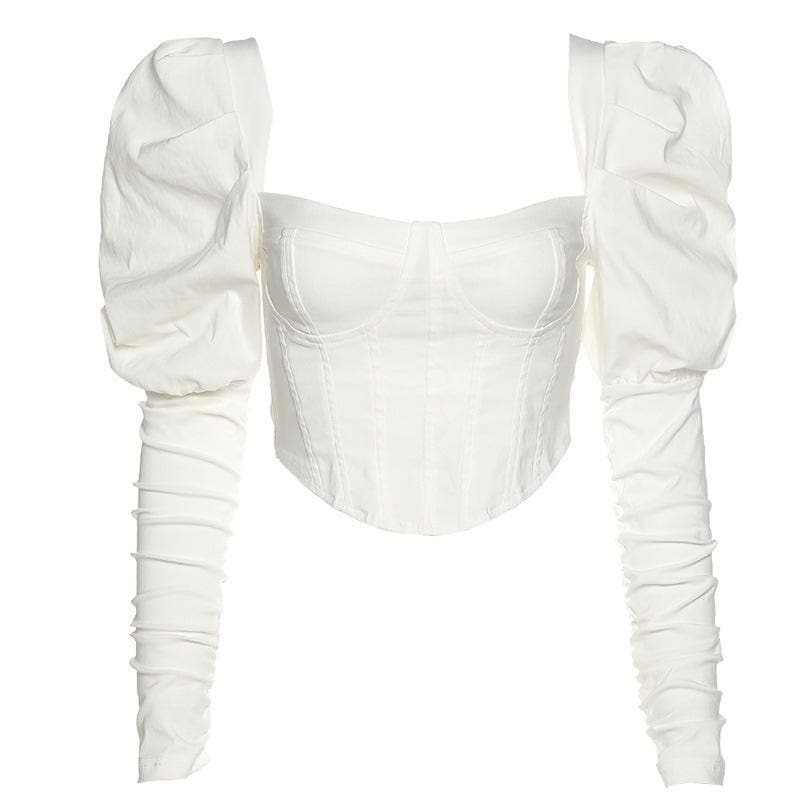 Puff Sleeve Heart Neck Corset Top - Y2K Fashion, Coquette Aesthetic, Cute Crop Top