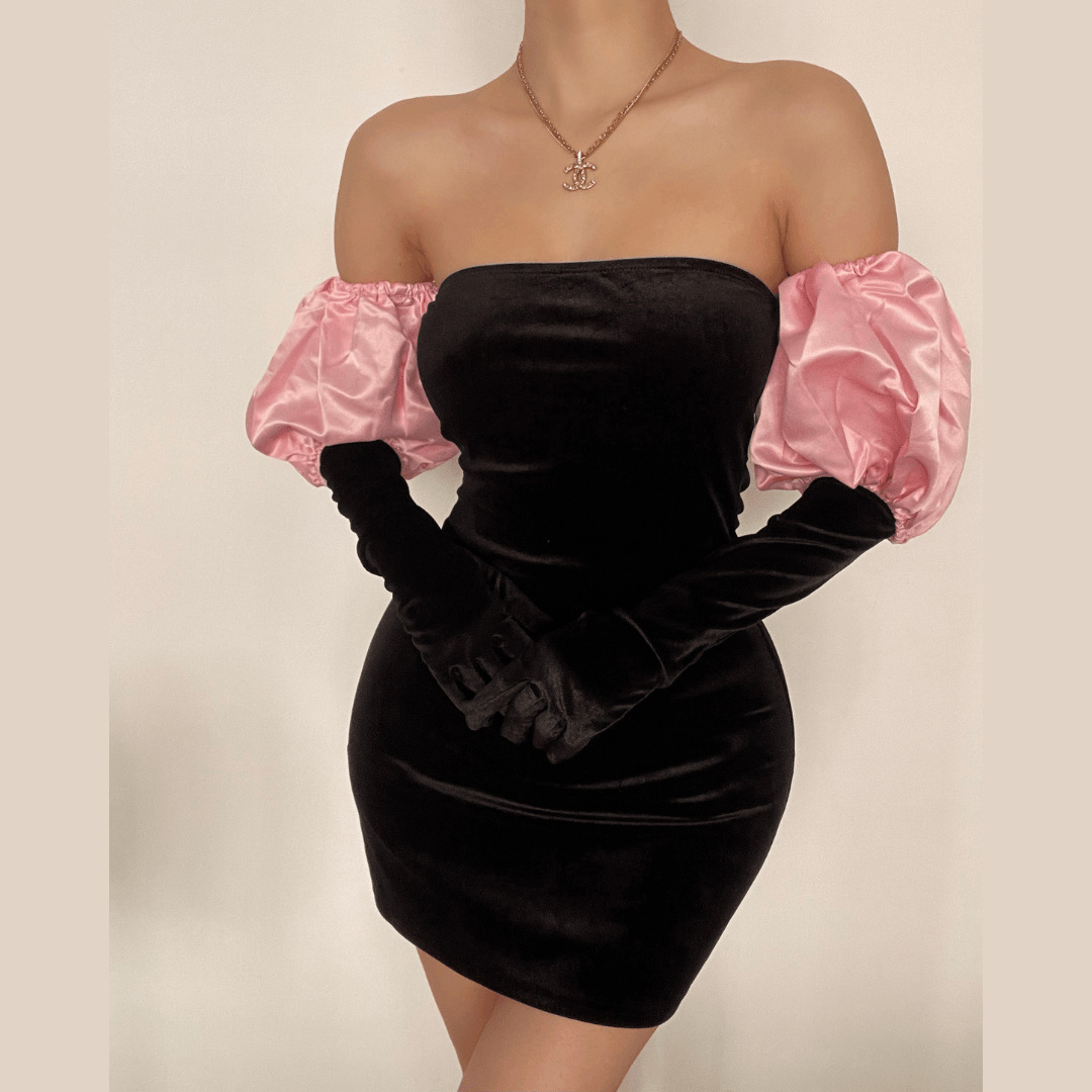 Puff Sleeve Off-Shoulder Corduroy Mini Dress - Y2K Aesthetic Cute Top for Coquette Style