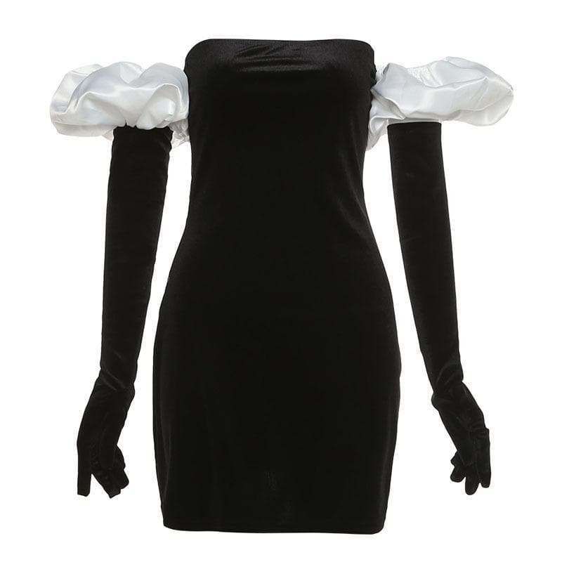 Puff Sleeve Off-Shoulder Corduroy Mini Dress - Y2K Aesthetic Cute Top for Coquette Style