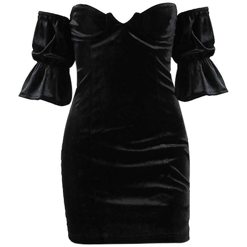 Puff Sleeve Velvet Off Shoulder Dress - Y2K Aesthetic, Coquette Style, Cute Party Outfit