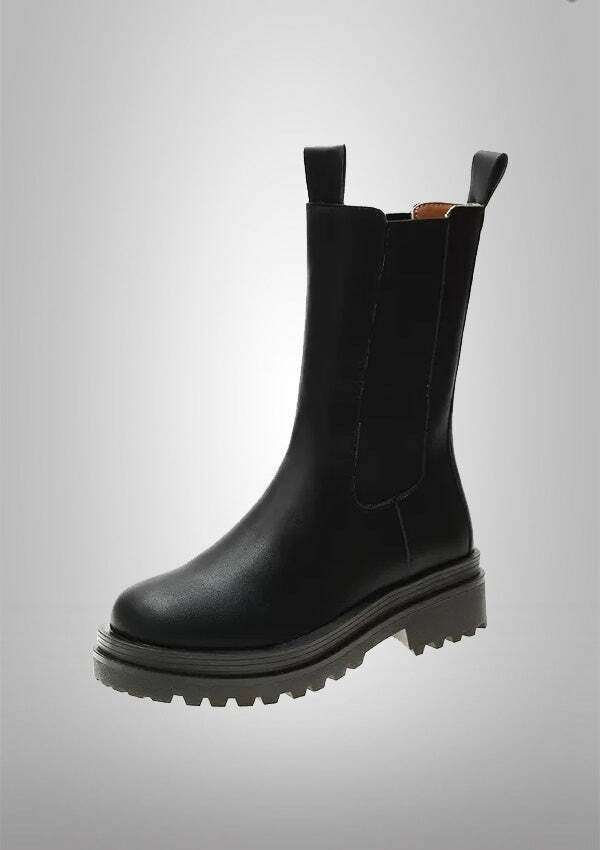 Punk Chunky Black Martin Slip-On Boots for Y2K, Grunge, and Coquette Aesthetic Styles