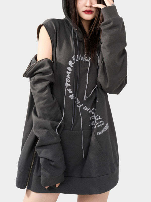 Punk Zipper Design Y2K Aesthetic Couple Hoodies for Grunge and Coquette Styles