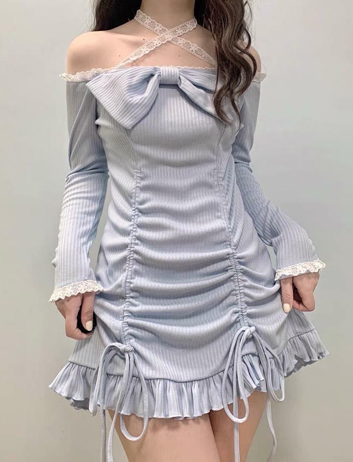 Pure Desire Y2K Bowknot Lace Mini Dress - Coquette Aesthetic with Grunge Touch