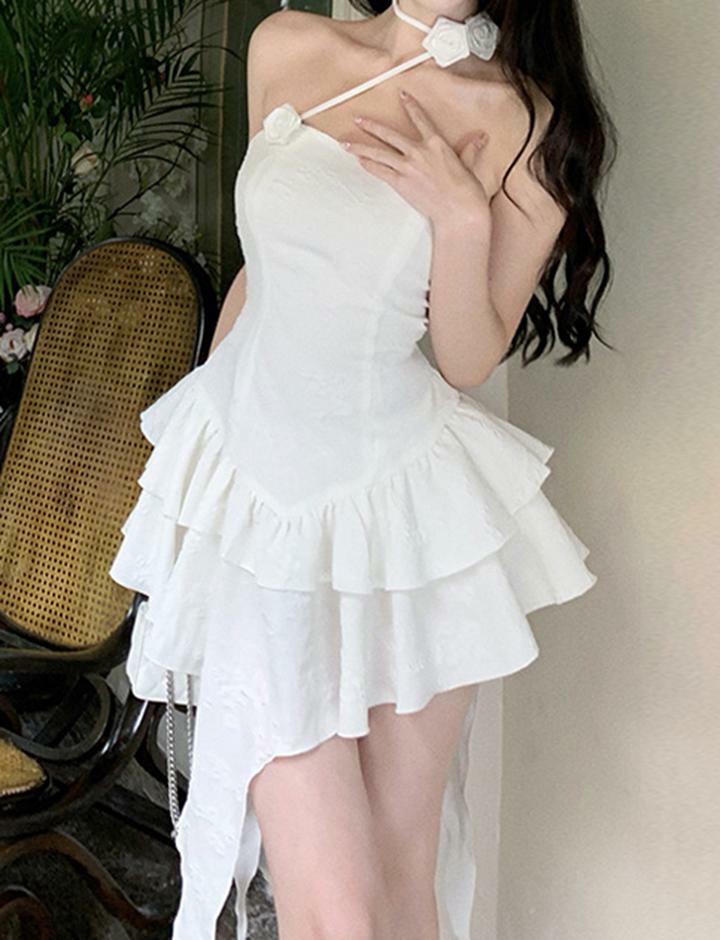 Pure Desire Y2K Halter Neck Backless Ruffle Dress - Coquette & Grunge Aesthetic Fashion