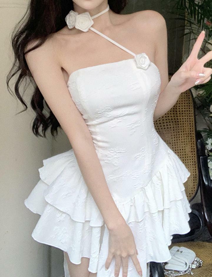 Pure Desire Y2K Halter Neck Backless Ruffle Dress - Coquette & Grunge Aesthetic Fashion