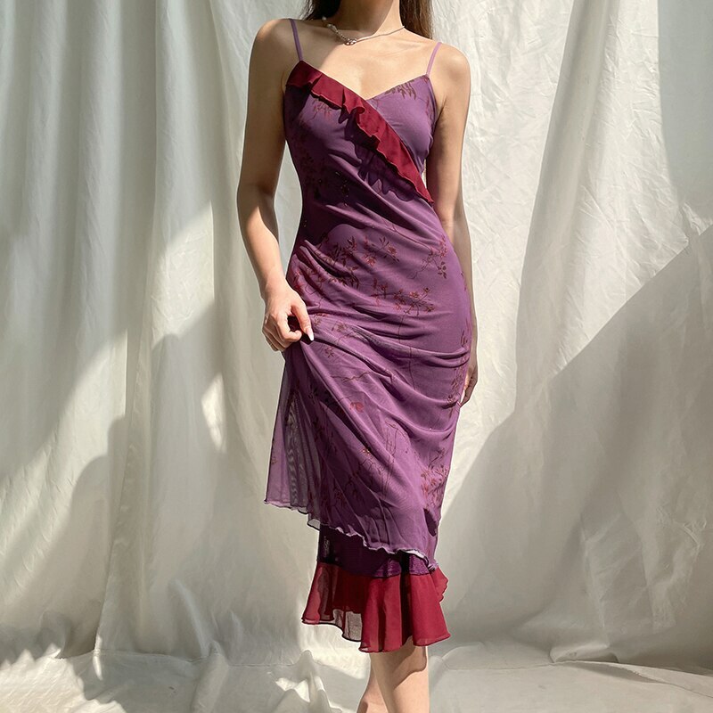 Purple Fairycore Y2K Midi Dress - Cute Pastel Goth Aesthetic for Enchanting Outfits