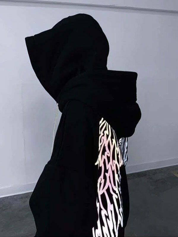 Reflective Angel Wings Y2K Hoodie - Cute Grunge Aesthetic Top for Cozy Fall Vibes