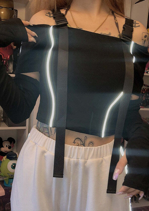Reflective Line Crop Top - Y2K Aesthetic, Grunge Style, Cute & Comfy for Every Outfit